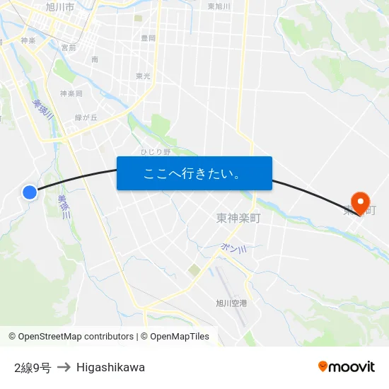 2線9号 to Higashikawa map
