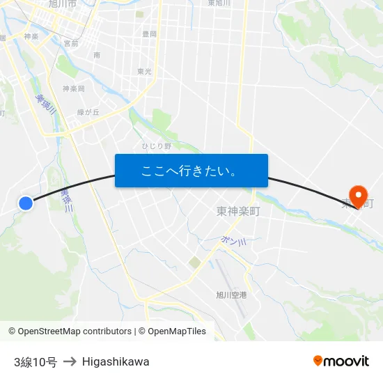 3線10号 to Higashikawa map