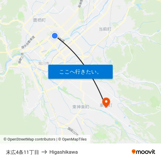 末広4条11丁目 to Higashikawa map