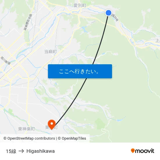 15線 to Higashikawa map