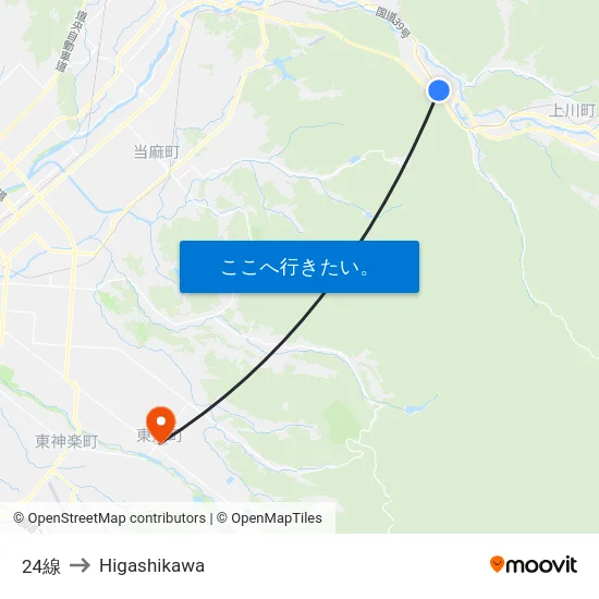 24線 to Higashikawa map