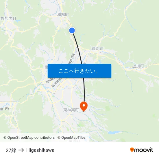 27線 to Higashikawa map