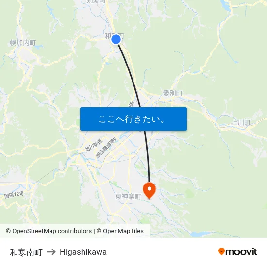 和寒南町 to Higashikawa map