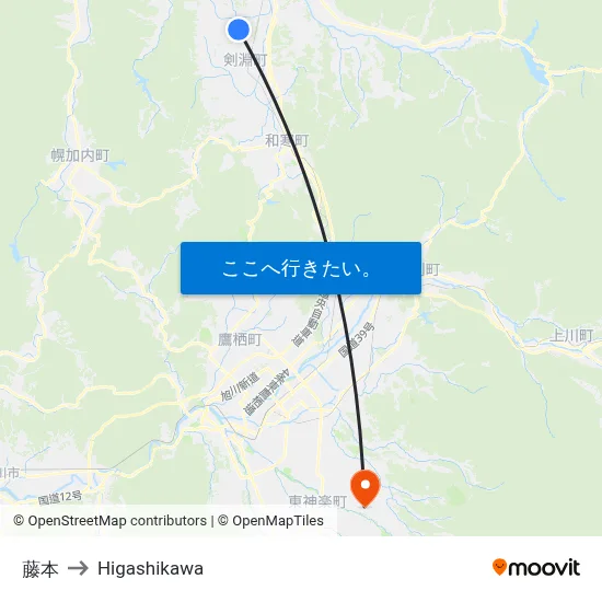 藤本 to Higashikawa map