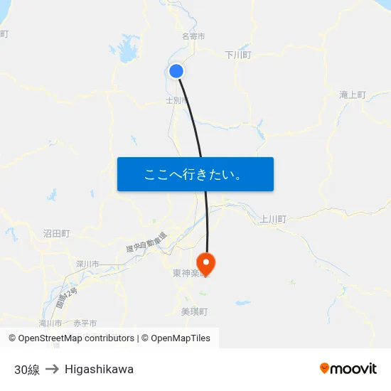 30線 to Higashikawa map