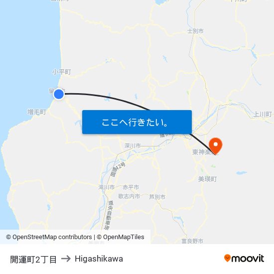 開運町2丁目 to Higashikawa map