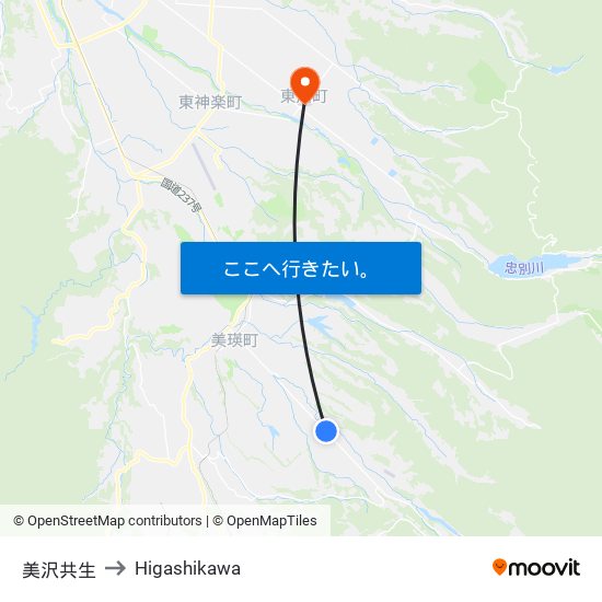 美沢共生 to Higashikawa map