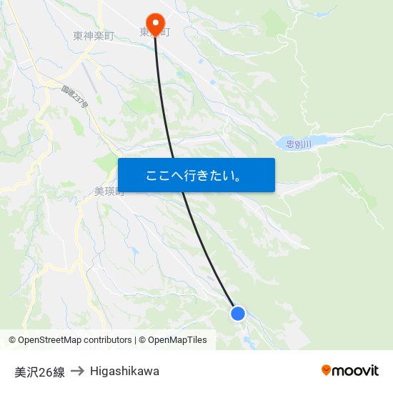 美沢26線 to Higashikawa map