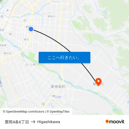 豊岡4条6丁目 to Higashikawa map