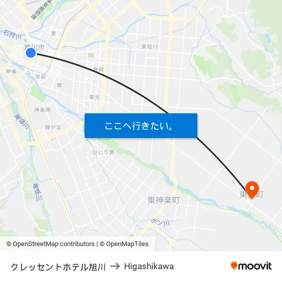 クレッセントホテル旭川 to Higashikawa map