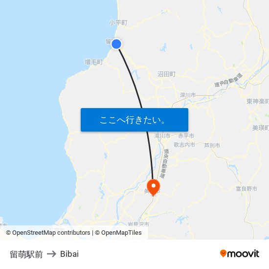 留萌駅前 to Bibai map