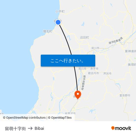 留萌十字街 to Bibai map