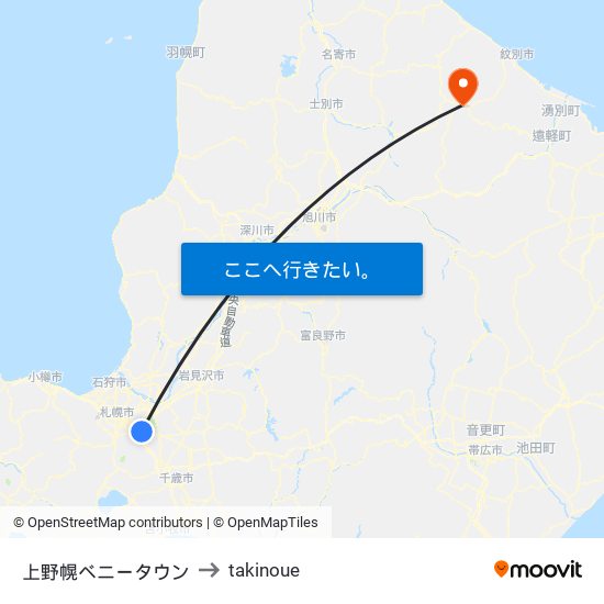 上野幌ベニータウン to takinoue map
