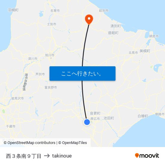 西３条南９丁目 to takinoue map