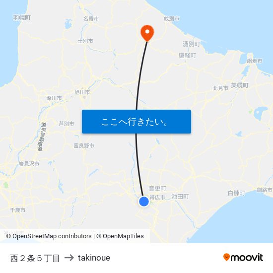 西２条５丁目 to takinoue map