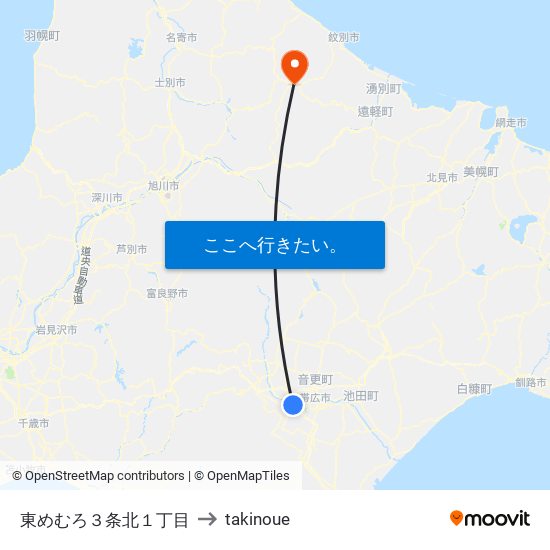 東めむろ３条北１丁目 to takinoue map