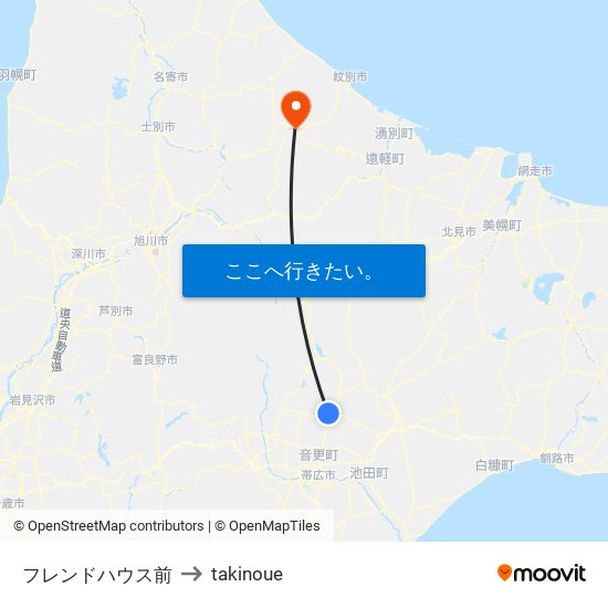 フレンドハウス前 to takinoue map