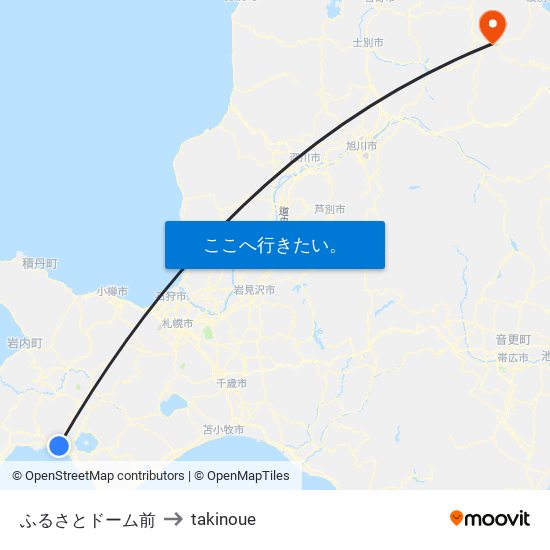 ふるさとドーム前 to takinoue map