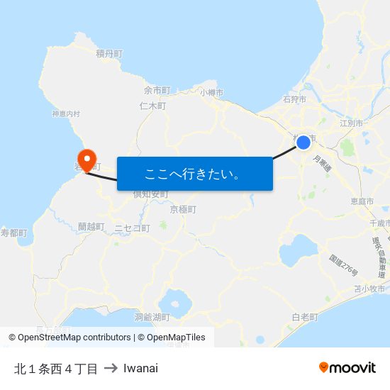 北１条西４丁目 to Iwanai map