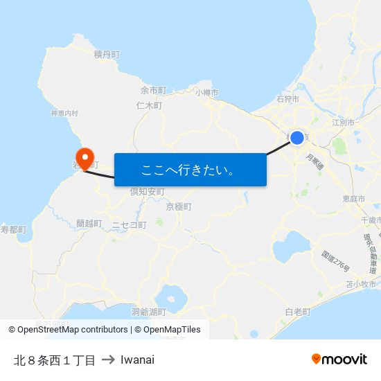 北８条西１丁目 to Iwanai map