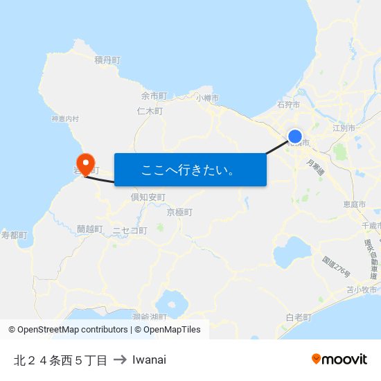 北２４条西５丁目 to Iwanai map