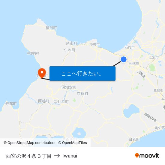 西宮の沢４条３丁目 to Iwanai map