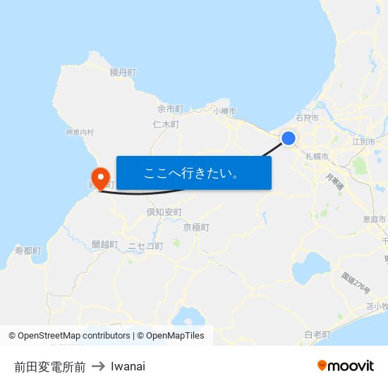 前田変電所前 to Iwanai map