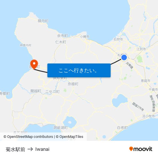 菊水駅前 to Iwanai map