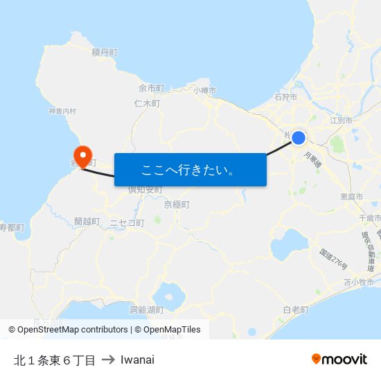 北１条東６丁目 to Iwanai map