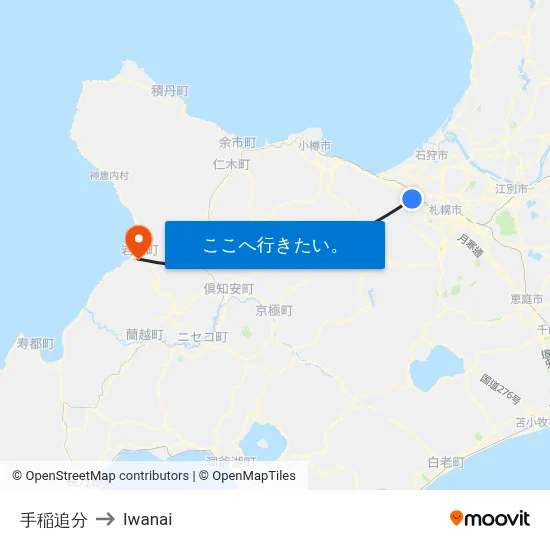 手稲追分 to Iwanai map