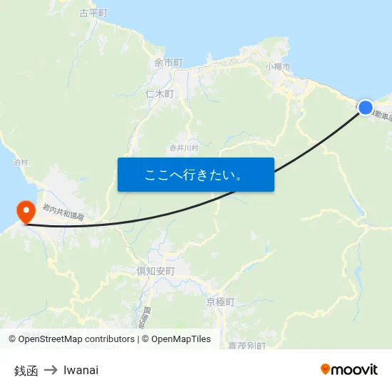 銭函 to Iwanai map