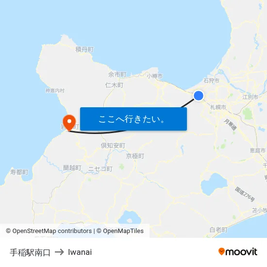 手稲駅南口 to Iwanai map