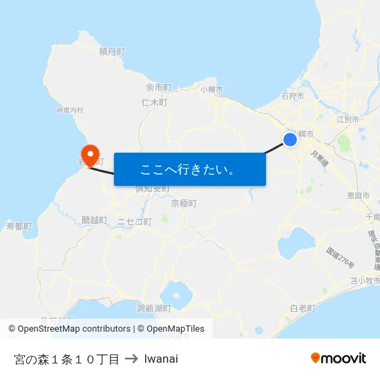 宮の森１条１０丁目 to Iwanai map