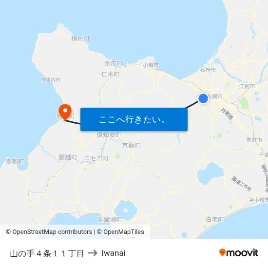 山の手４条１１丁目 to Iwanai map
