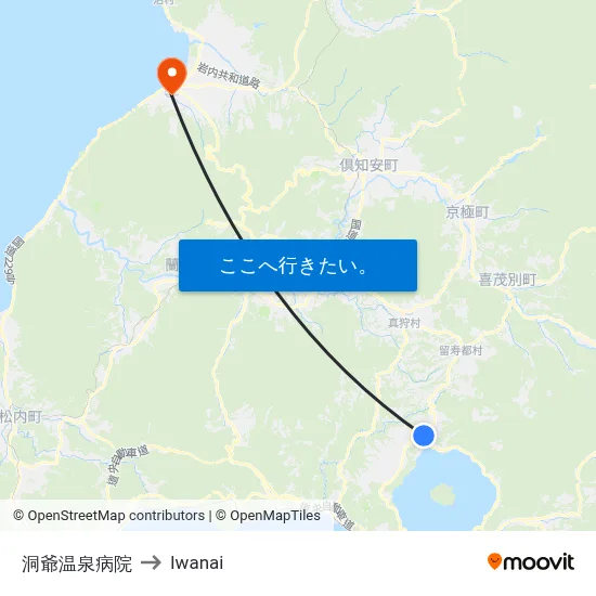 洞爺温泉病院 to Iwanai map