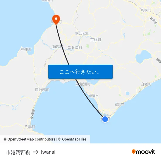 市港湾部前 to Iwanai map