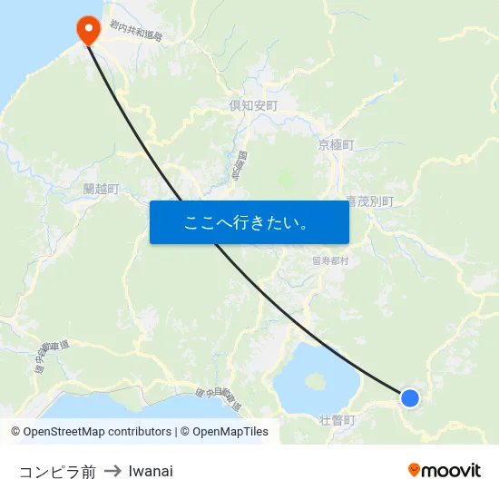 コンピラ前 to Iwanai map