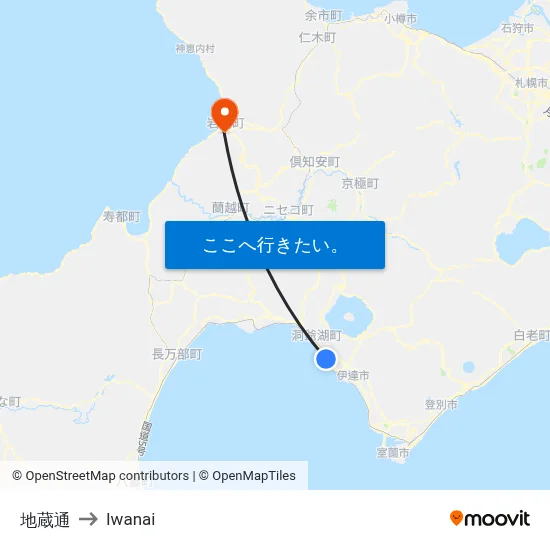 地蔵通 to Iwanai map