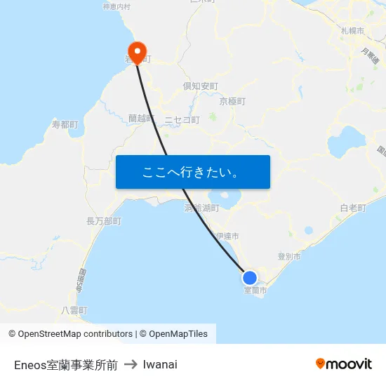 Eneos室蘭事業所前 to Iwanai map