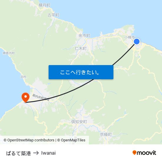ぱるて築港 to Iwanai map