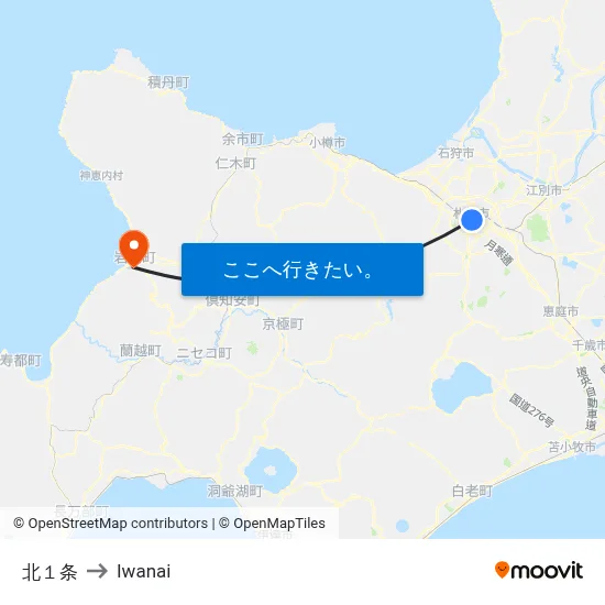北１条 to Iwanai map