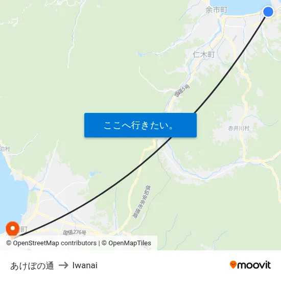あけぼの通 to Iwanai map