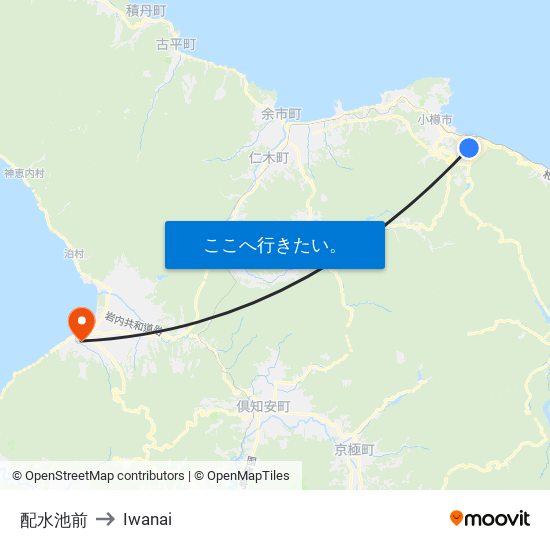 配水池前 to Iwanai map