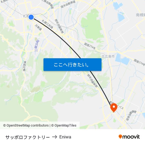 サッポロファクトリー to Eniwa map