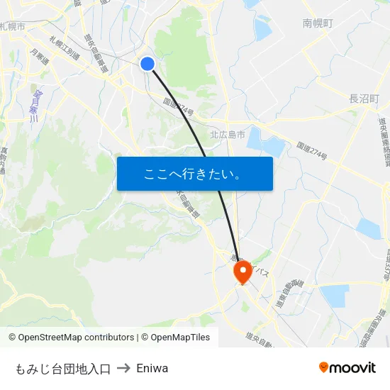 もみじ台団地入口 to Eniwa map