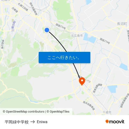 平岡緑中学校 to Eniwa map