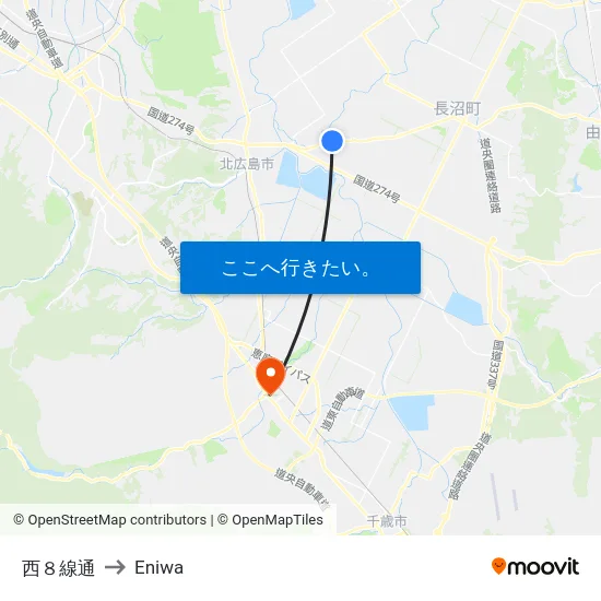 西８線通 to Eniwa map