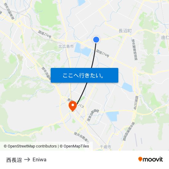 西長沼 to Eniwa map