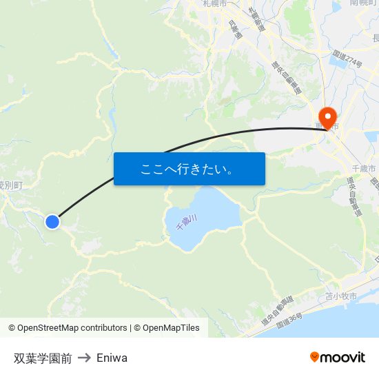 双葉学園前 to Eniwa map