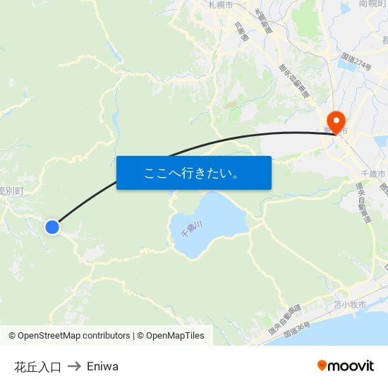 花丘入口 to Eniwa map